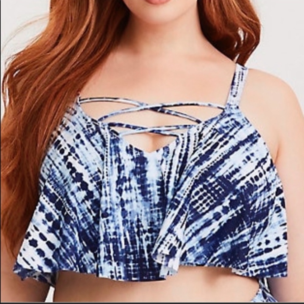 torrid Blue and White Tie-Dye Swim Bikini Top